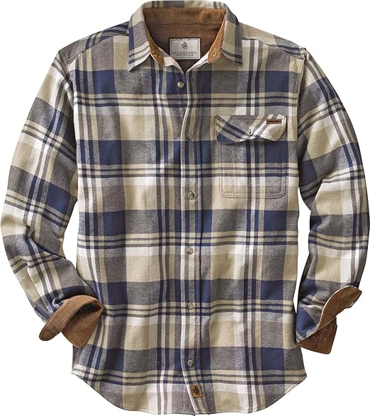 Plaid Flannel Shirt - Beige & Blue Checkered Warmth